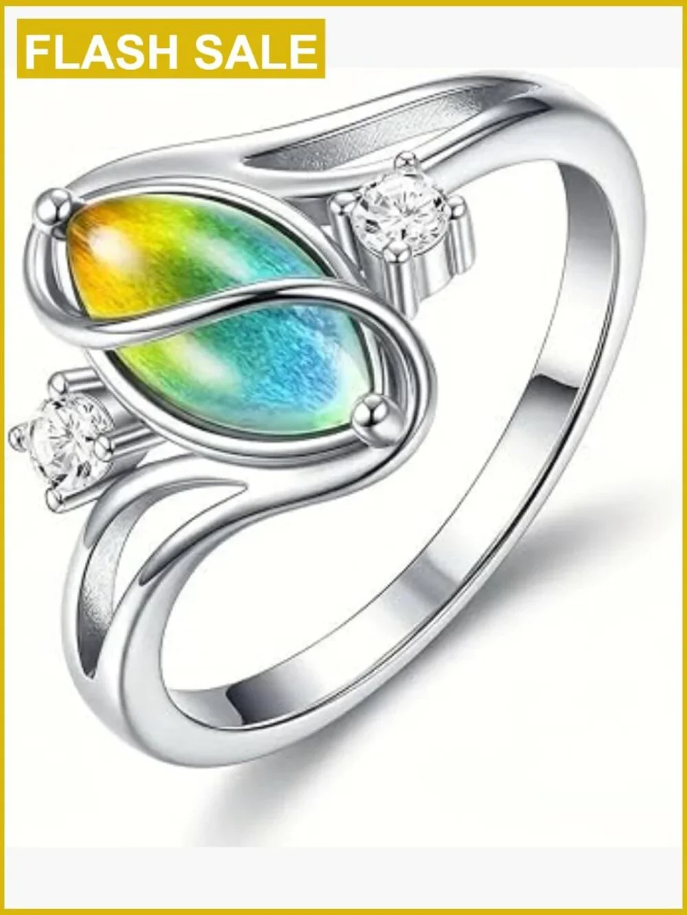 Silver-Plated Bypass Mood Ring with CZ Accents - Size 7